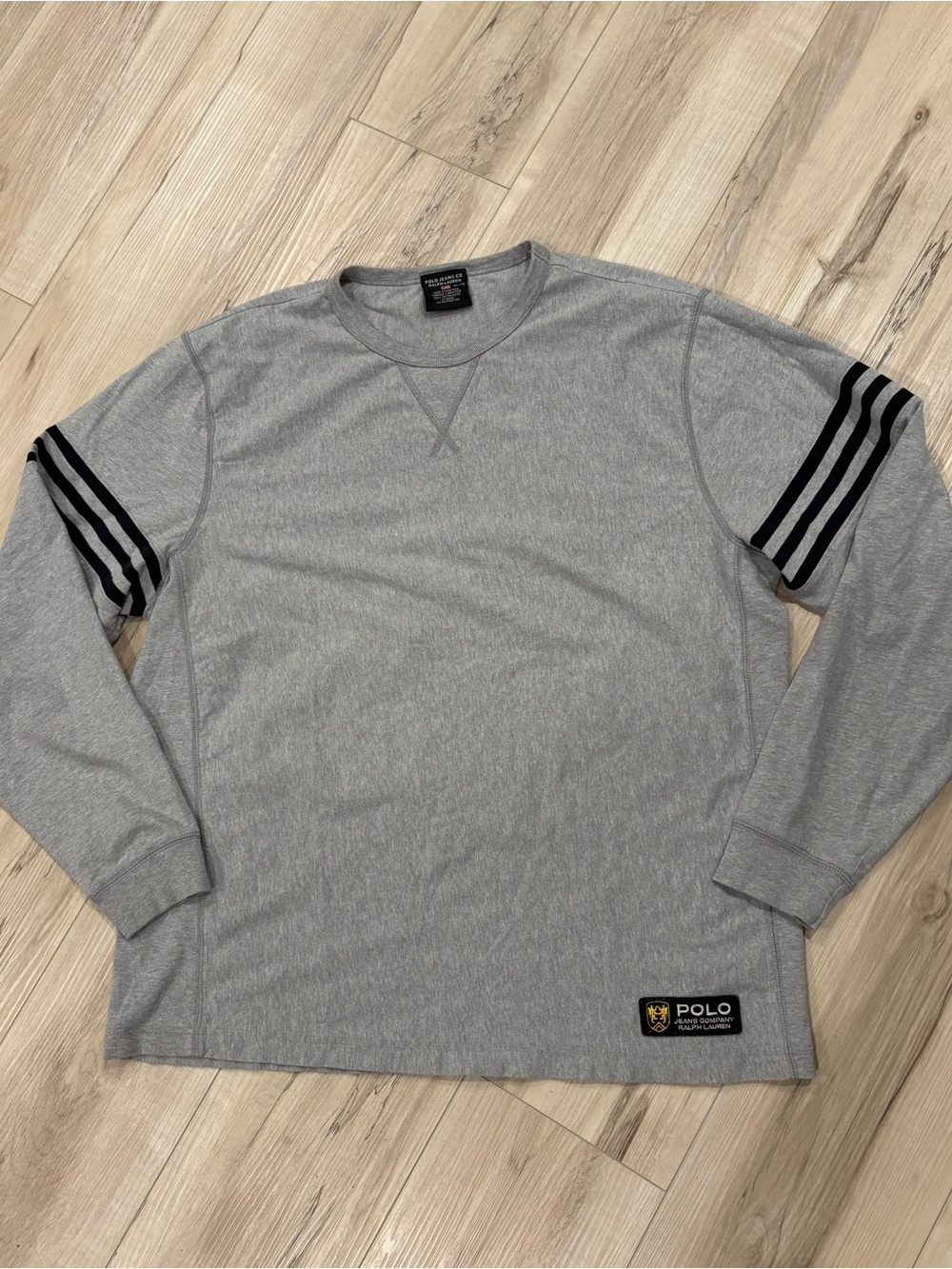 Polo jeans co by Ralph Lauren Gray Crewneck rugby shirt with Sleeve Stripes